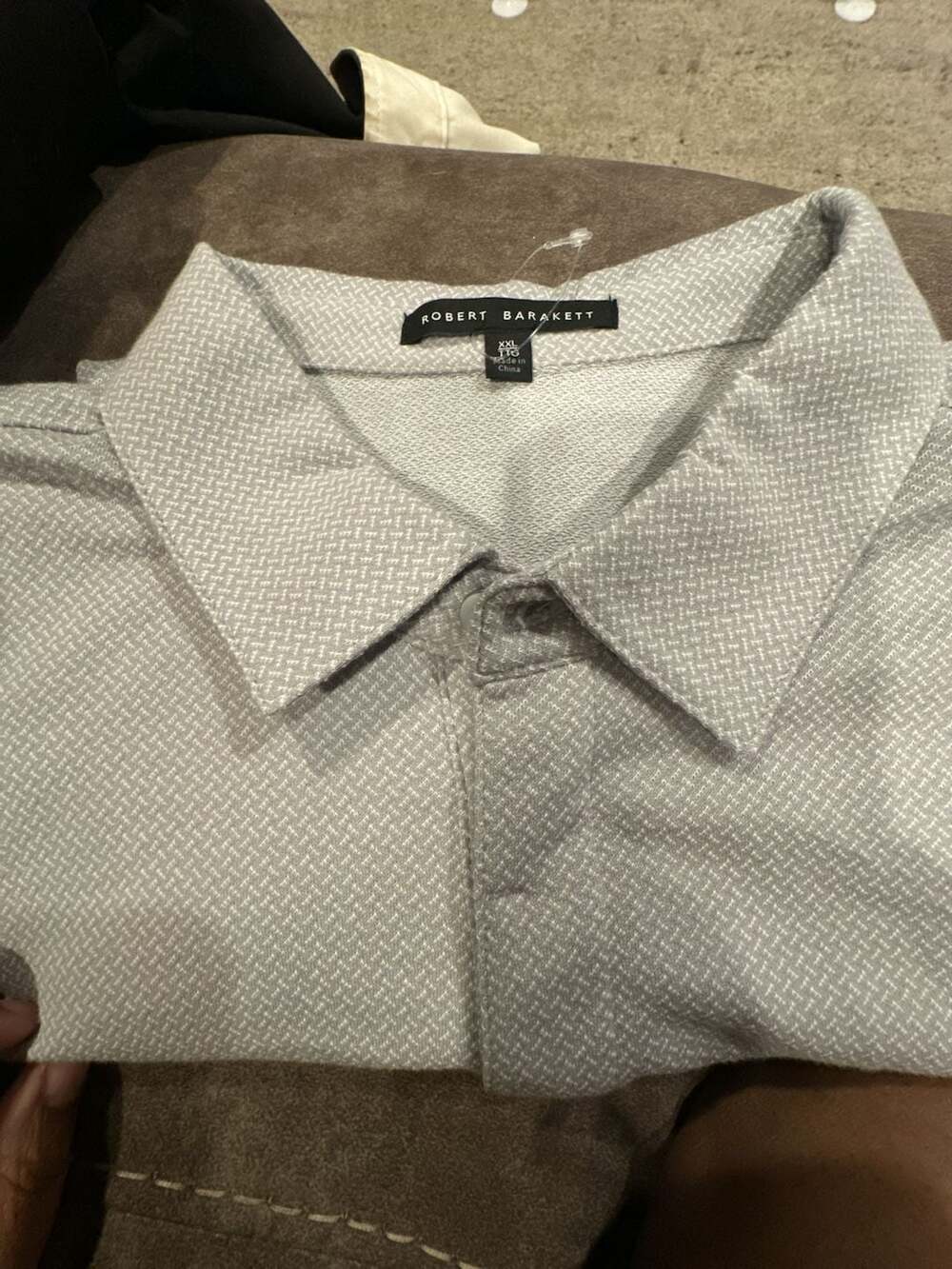 Robert Barakett Grey Textured Microprint Button-Up Collared Shirt XXL